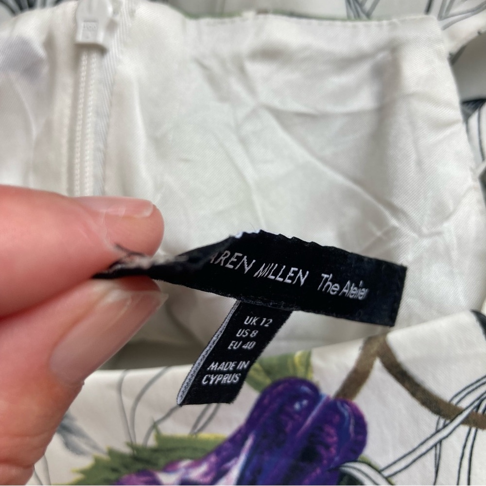 Karen Millen The Atelier White Hand-Painted Floral Print Strappy Sheath Dress, 8 - Picture 15 of 16